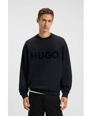 HUGO Sweatshirt Dinex Rundhalsausschnitt, Oversize Fit, Logo-Druck - Schwarz