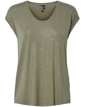 Pieces Kurzarmshirt Pcalice Ss Glitter Tee Jrs Noos Bc Viskosemischung, Loose Fit - Grün