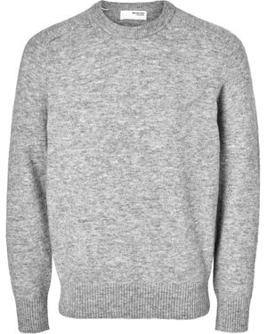 SELECTED Rundhalspullover Rai (1-tlg) - Grau