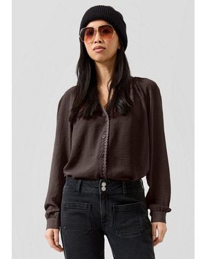QS Langarmbluse Bluse Tunikabluse Mit Spitze Am Ausschnitt - Braun