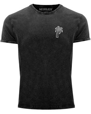 Neverless Vintage Shirt Palme Logo Sommer Badge Emblem Minimal mit Print - Schwarz