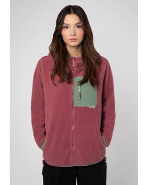 Sublevel Teddyfleecejacke mit Brusttasche und Kapuze Fleecejacke Outdoorjacke Kuscheljacke - Rot