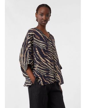 Comma, Poncho Accessories Abstrakt gemusterte Bluse im Loose Fit aus Viskosemix - Mehrfarbig