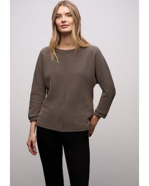 Street One Strickpullover 3/4-Arm Mit Two-Tone-Effekt Und Feinem Strukturmuster - Braun