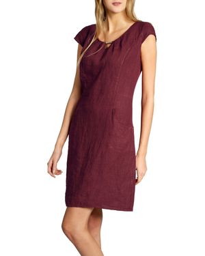 Caspar Sommerkleid SKL020 knielanges Sommer Leinenkleid mit eleganter Metallspange Luftig leicht - Lila