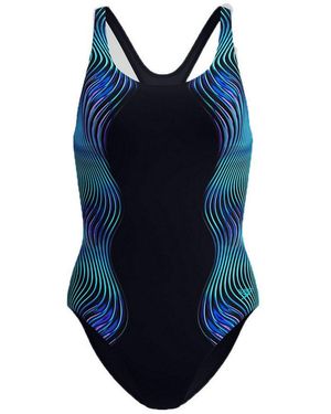 Speedo Badeanzug Damen Medalist Badeanzug Mit Print Schwarz/Blau 8-A000266002