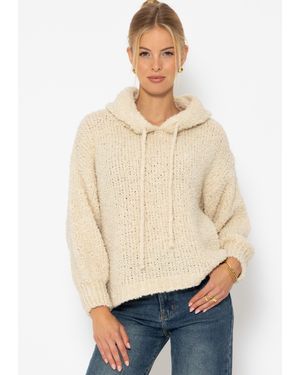SassyClassy Strickpullover Pullover aus Bouclé Strick mit Kapuze Jessica Haller Kollektion - Natur