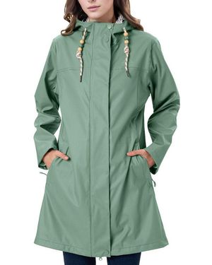 ATLASLAVA Regenmantel Damen Übergangsjacke Pu Wasserdicht (1-Tlg) Frauen Regenjacke Lang Parka Regenparka Mit Kapuze Outdoor - Grün