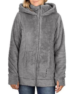 DENIMFY Outdoorjacke Damen Fleecejacke Dfmila Regular Fit Kapuzenjacke Mit Teddyfleece - Grau