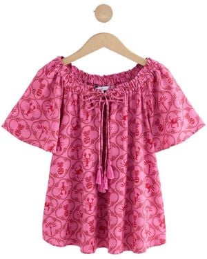 Next Blusenshirt Bardot-Oberteil mit Bindedetail, Kurzgröße (1-tlg) - Pink