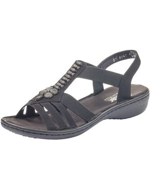 Rieker Riemchensandale Sommerschuh, Sandalette, Keilabsatz, Mit Schöner Verzierung - Schwarz