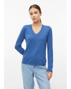 S.oliver Longpullover Strickpullover Strickpullover Mit V-Ausschnitt Und Rollkanten - Blau