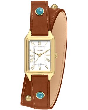 Fossil Quarzuhr RAQUEL ES5418, Armbanduhr, uhr, Lederarmband, analog, Tag, Türkis - Braun
