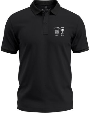 Neverless Poloshirt lustigem Kaffee und Wein Logoprint – Kurzarm mit Print - Schwarz