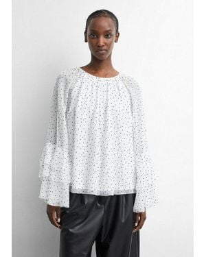 Comma, Langarmbluse Bluse Chiffonbluse Mit Mini Polka Dots - Weiß