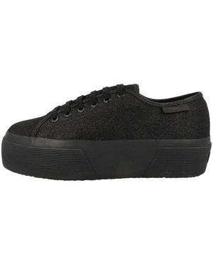 Superga 3790 Platform Jersey Lame Leggera Damen Sneaker Turnschuhe, Sportschuhe, Freizeitschuhe, Halbschuhe, Schnürschuhe - Schwarz