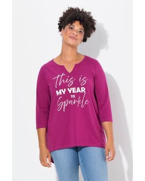 Janet & Joyce T-Shirt A-Linie Statement-Druck 3/4-Ärmel - Pink
