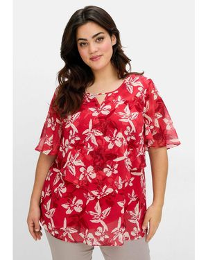 Sheego Chiffontunika Große Größen mit Blütenprint und Flügelärmeln - Rot
