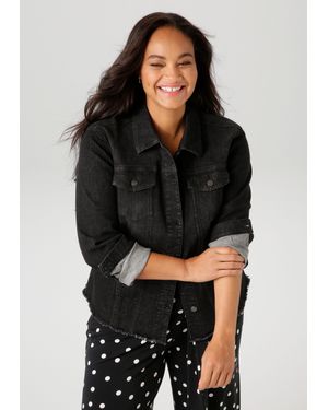 Aniston PLUS Jeansjacke mit ausgefranstem Saum - Schwarz