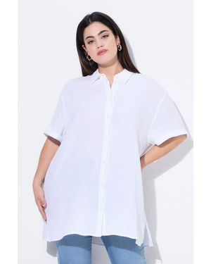 Angel of Style Longbluse Bluse oversized Musselin Auge auf dem Rücken - Weiß