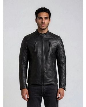 trueprodigy Lederjacke Franky Abgesteppte Details An Der Schulter Und Logo Applikation - Schwarz