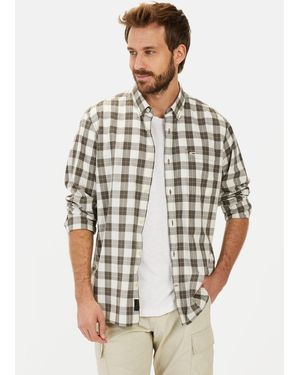 Camel Active Karohemd aus reiner Baumwolle Button-Down - Grau