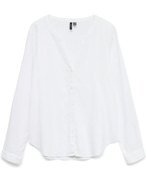 Vero Moda Blusenshirt Leichte Bluse mit -Ausschnitt und Knöpfen aus Leinenmix VMLINN LS V-NECK SHIRT WVN NOOS - Weiß