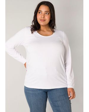 Base Level Curvy Langarmshirt mit Rundhalsausschnitt - Weiß