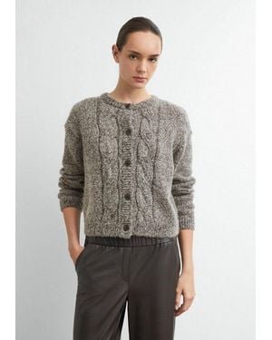 Comma, Cardigan Strickjacke Mouliné-Cardigan Mit Zopfmuster - Grau