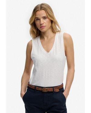 Superdry Tanktop Studios Vee Neck Vest Aus Baumwollmischung Mit Lyocell, Regular Fit, Ärmellos - Weiß