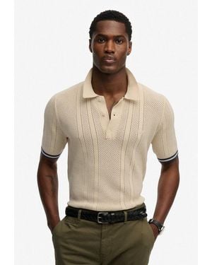 Superdry Poloshirt Knitted Texture S/S Polo Baumwolle, Relaxed Fit - Natur