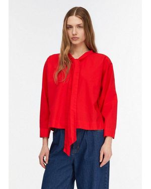 Comma, Langarmbluse Bluse Baumwollbluse Mit Schluppenkragen Und Verstellbarem Ärmelsaum - Rot