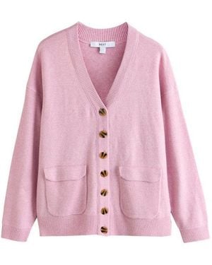 Next Strickjacke Superweiche, Mittellange Strickjacke, V-Ausschnitt (1-Tlg) - Pink