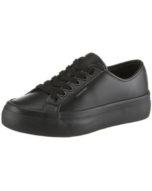 Calvin Klein Vulc Flatf Lace Up Lth Ck Plateausneaker Schnürschuh, Halbschuh, Freizeitsneaker Mit Ck-Logo - Schwarz