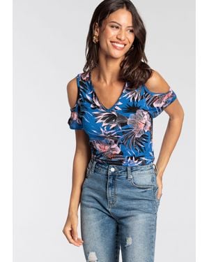 melrose V-Shirt in elegantem Print - Blau