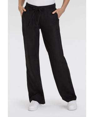 M·a·c Leinenhose CHIARA BELT Wide Fit, mit geradem, weitem Bein - Schwarz