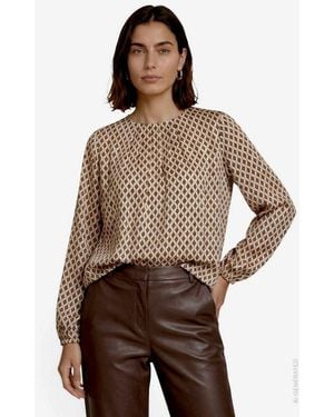 Zero Satinbluse Sommerbluse Mit Rundhals Und Minimal-Print - Braun