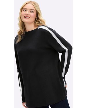 Sheego Strickpullover Pullover Langarm Jacquard - Schwarz