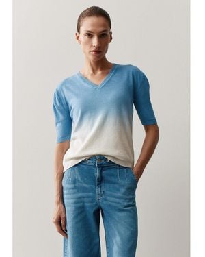 MORE&MORE &MORE Strickpullover leichter, trendy V-Neck Pullover - Blau