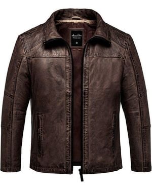 Amaci&Sons Lederjacke Antioch Lederjacke Herren Echtleder Lederjacke Biker Zipper Jacke - Braun