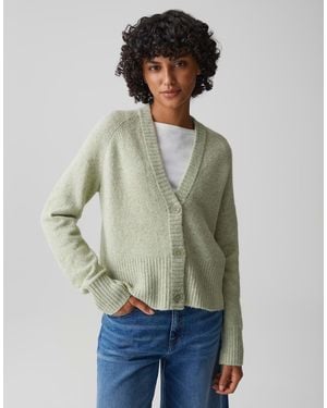 Opus Cardigan DASSI aus Alpaka Wollmix V-Ausschnitt, weicher Griff, flauschige Oberfläche - Grün