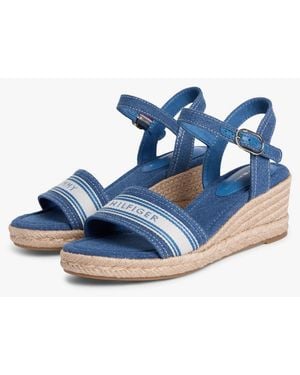 Tommy Hilfiger Mid Wedge Espad Webbing Keilsandalette Sommerschuh, Riemchensandale Mit Kontrastbesatz - Blau