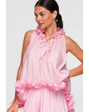 Ombre Blusentop Damen Blusentop Mit Asymmetrischem Schnitt Und Rüschen (Kein Set, 1-Tlg) Fließender Stoff - Pink