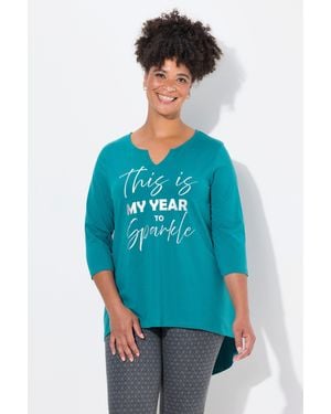 Janet & Joyce T-Shirt A-Linie Statement-Druck 3/4-Ärmel - Blau