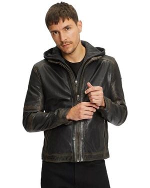 Gipsy By Mauritius Lederjacke Bikerjacke mit abnehmbarer Kapuze aus Lammnappa Leder - Schwarz