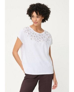 Olsen T-Shirt Mit Placement-Print Und Rundhalsausschnitt - Weiß