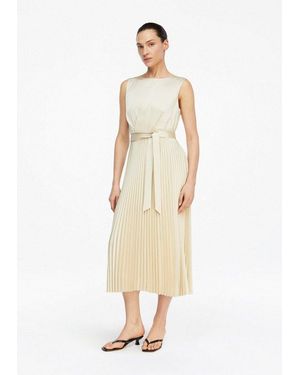 Comma, Midikleid Kleid Satinkleid Mit Plissée-Rock - Weiß
