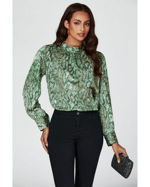 FS Collection Langarmbluse Damen Langärmelige Bluse - Grün