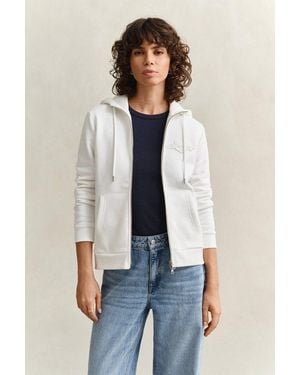GANT Kapuzensweatjacke Reg Tonal Shield Zip Hoodie Markenstickerei, Kapuze, Rippbündchen - Blau