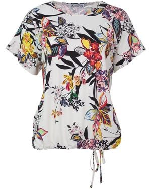 Passioni T-Shirt in Weiß, mit buntem floral Print und Rundhalsausschnitt